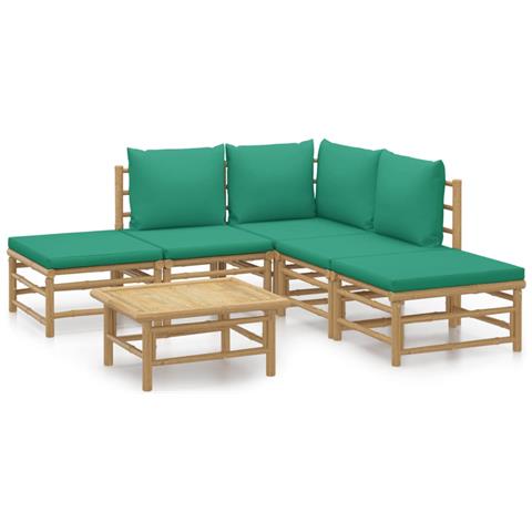 Set Salotto da Giardino 6pz con Cuscini Verdi Bambù - Foto 1