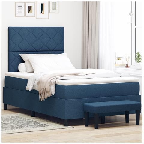 Letto Box Spring con Materasso e Panchina Blu 120x190 cm Tessuto - Foto 2