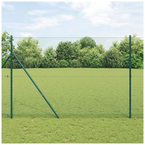 Recinzione Esagonale  Verde 1,5x10 m Acciaio, Paletti per Recinzione  7 pz Verde Ø32 mm 200 cm Acciaio Zincato - Foto 2
