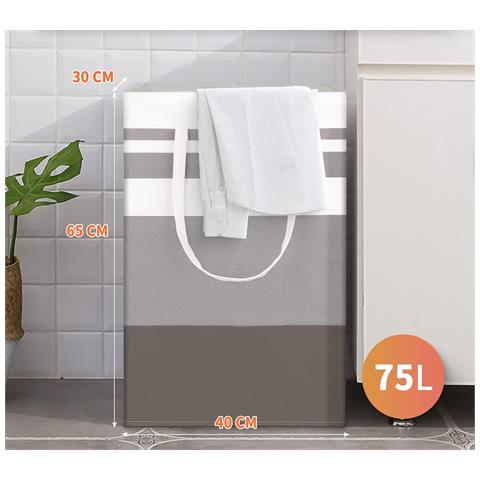 Ideatech Set Di 2 Cesti Portabiancheria Pieghevoli Impermeabili 75 L Grigio - Foto 2