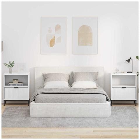 Comodini 2 pcs Bianco 49 x 36 x 61 cm Legno multistrato - Foto 2