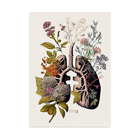 Set Di 4 Stampe Poster Anatomico Dei Bronchi Illustrazione Delle Parti Del Corpo Umano Con I Fiori Senza Cornice A3 - Foto 1