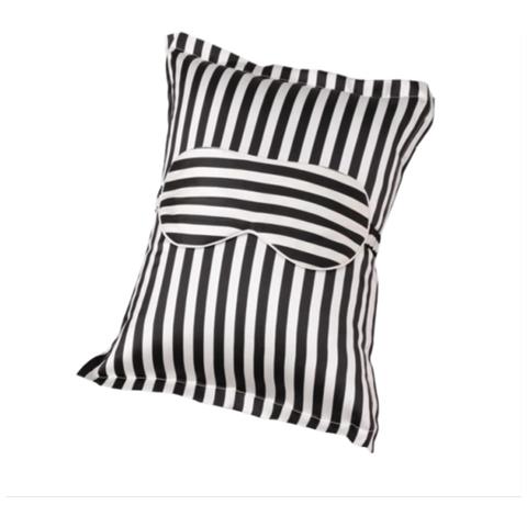 Set Mascherina E Federa In Seta A Righe - Compagno Di Sonno Da Viaggio White+black - Foto 2