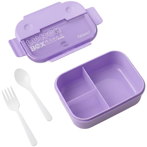 Contenitore Per Alimenti Da 700 Ml A 3 Scomparti Con Cucchiaio E Forchetta, Viola - Foto 2