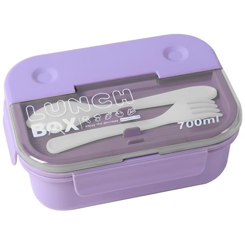 Contenitore Per Alimenti Da 700 Ml A 3 Scomparti Con Cucchiaio E Forchetta, Viola - Foto 1