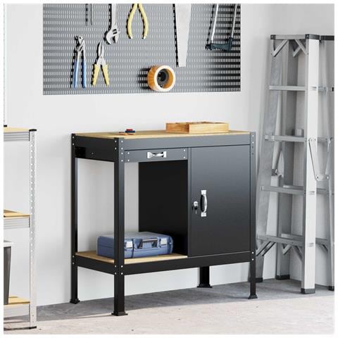 Banco da lavoro con cassetto con blocco Nero 90 x 49 x 91 cm - Foto 2