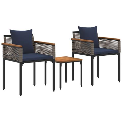Set di Mobili da Esterno 3 pcs Grigio e Blu Navy Rattan in PE - Foto 1