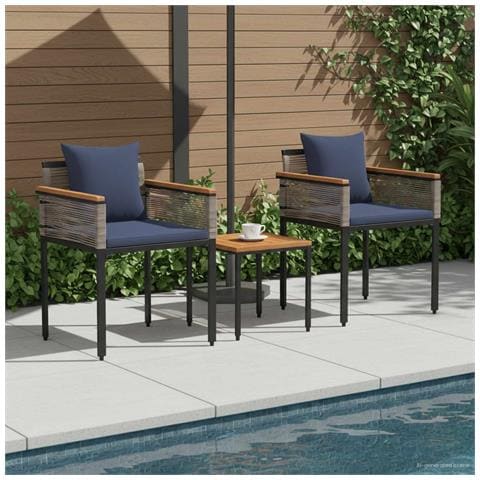 Set di Mobili da Esterno 3 pcs Grigio e Blu Navy Rattan in PE - Foto 2