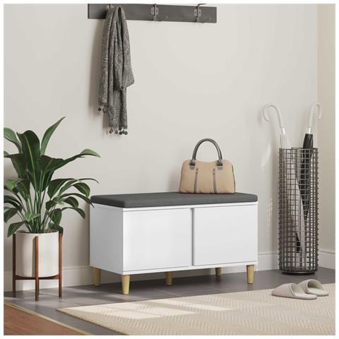 Panca per ingresso con cuscino con porta Bianco 80 x 38 x 46 cm - Foto 2