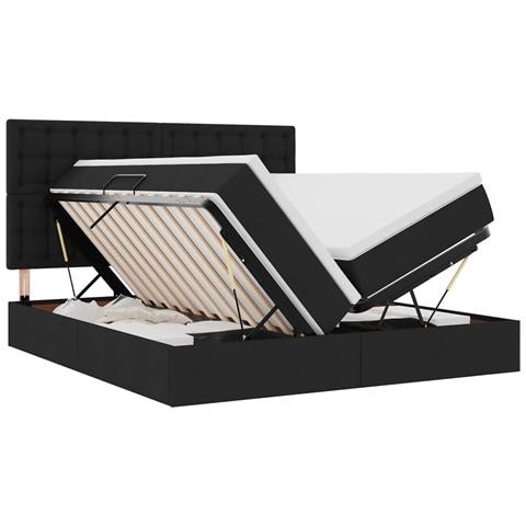 Letto con luci a strisce a LED Nero 200 x 200 cm Tessuto - Foto 1