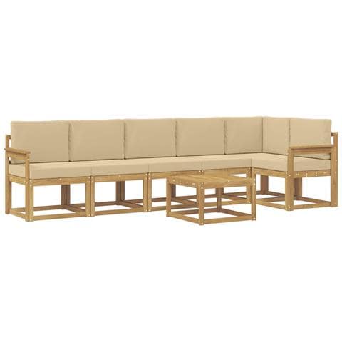 Set di divani da esterno 7 pcs Bianco e Beige Poliestere - Foto 1