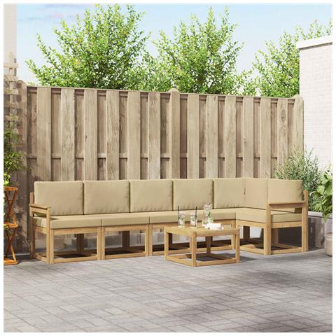 Set di divani da esterno 7 pcs Bianco e Beige Poliestere - Foto 2