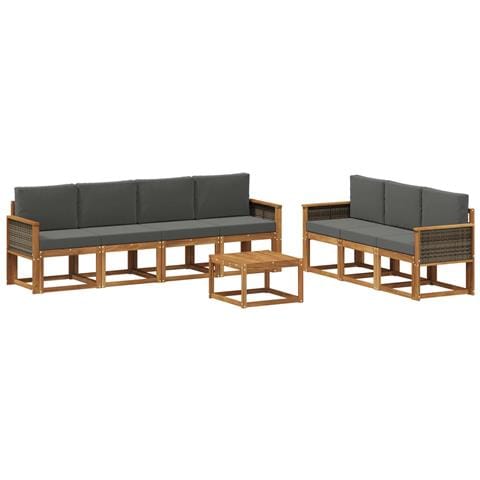 Set di divani da esterno con cuscino 7 pcs Naturale e Antracite - Foto 1