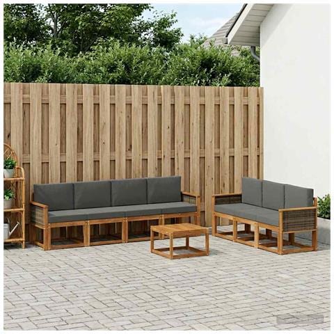 Set di divani da esterno con cuscino 7 pcs Naturale e Antracite - Foto 2