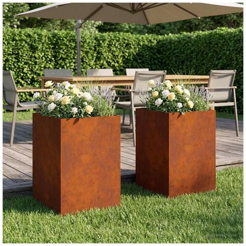 Vaso da giardino 2 pz Ruggine 40 x 40 x 75 cm Acciaio Corten - Foto 2