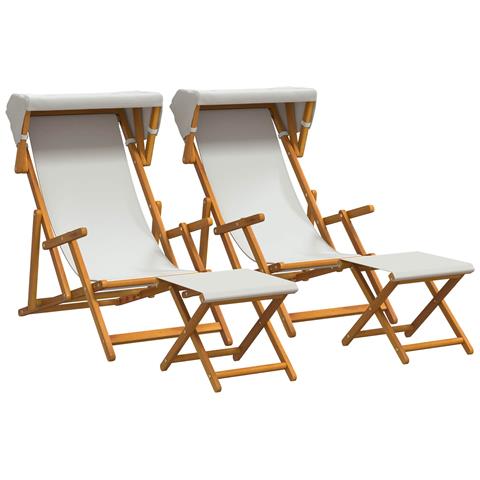 Lettino 4 pcs 3 Posizione Legno di Eucalipto Massello Crema - Foto 1