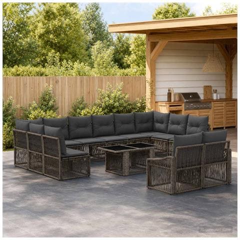 Set Divano da Giardino 13 pz Grigio e Grigio Scuro polyrattan - Foto 10