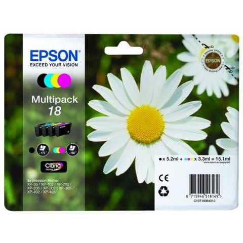 Multipack Originale Epson T1806 Per Epson Xp30 Xp102 Xp202 Xp205 Xp302 Xp305 Xp402 C13t18064010 18 15,1ml - Foto 1