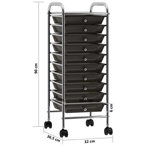 Carrello Portaoggetti Mobile Con 10 Cassetti Nero In Plastica - Foto 2