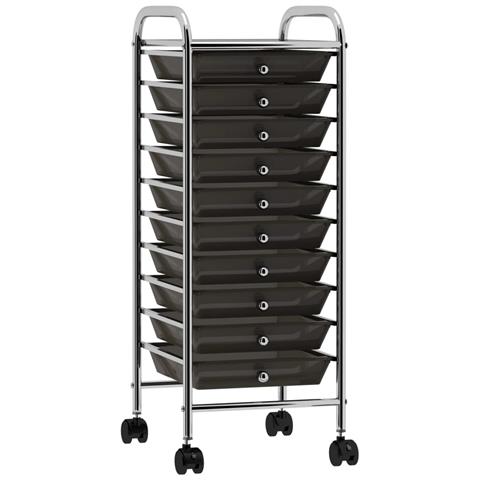 Carrello Portaoggetti Mobile Con 10 Cassetti Nero In Plastica - Foto 1