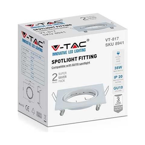 V-tac Vt-817 Portafaretti Da Incasso Orientabile Quadrato Metallo Bianco Per Lampadine Gu10-gu5.3 - Sku 8941 - Foto 1