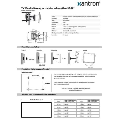Supporto A Parete Per Monitor Tv 37-70"" Completamente Mobile, Estensibile, Orientabile, Orientabile, Inclinabile, Ruotabile, Ultrapiatto, Premium-466-s - Foto 3