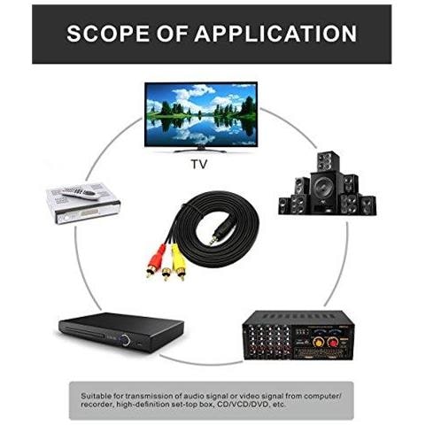35 Mm A Rca Av Videocamera Cavo Video Maschio Di 3.5mm 3rca Maschio Stereo Audio Video Aux Cavo Per Smartphone Mp3 Compresse Altoparlanti Home Theater Qicheng Lys (35 Dritto Al 3rca 1m) - Foto 4