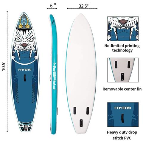 Sup Stand Up Paddle Tavola Gonfiabile Surf Board Tiger Blu 10'6"" Con Pagaia E Tutti Gli Accessori 320cm X 83cm X 15cm Portata 150kg 3 Pinne - Foto 2