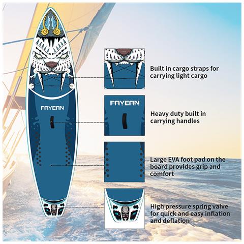 Sup Stand Up Paddle Tavola Gonfiabile Surf Board Tiger Blu 10'6"" Con Pagaia E Tutti Gli Accessori 320cm X 83cm X 15cm Portata 150kg 3 Pinne - Foto 3