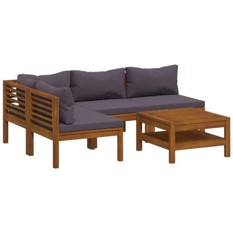 Set Divani da Giardino 5 pz con Cuscini in Massello di Acacia - Foto 1