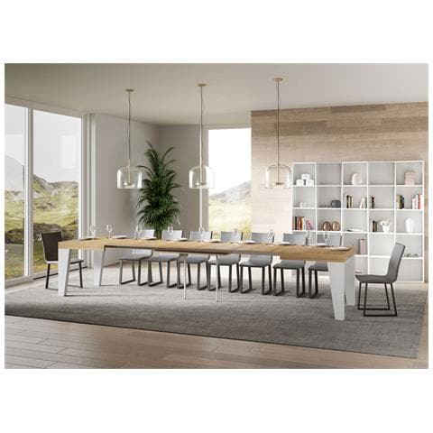 Tavolo Allungabile 90x130/390 Cm Naxy Mix Piano Bianco Frassino - Gambe Noce - Quercia Natura /bianco Frassino - Foto 6