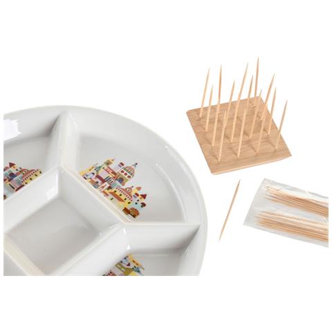 Set Da Aperitivo Dkd Home Decor 23,5 X 23,5 X 7 Cm Naturale Rosso Multicolore Gres Cottage Case - Foto 3