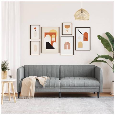 Divano A 3 Posti Grigio Chiaro In Tessuto - Foto 3