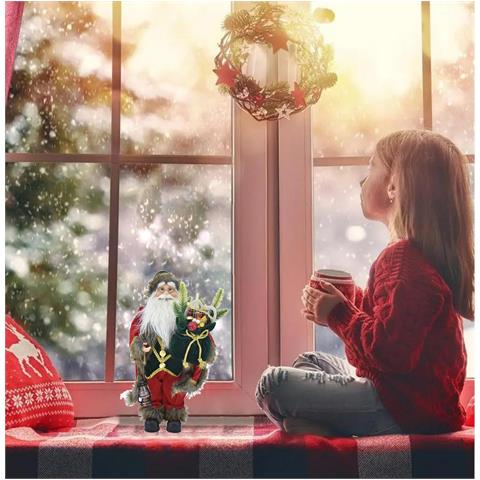 Statuina Babbo Natale Addobbo Statuetta 40cm Vestiti In Tessuto E Sacco Natalizio - Foto 2