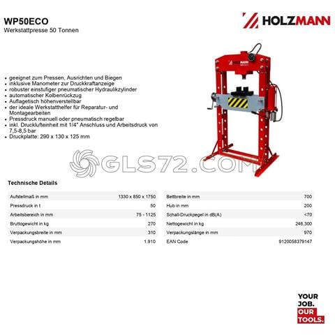 Pressa Idraulica Manuale 50 Ton Holzmann Wp50eco - Foto 2