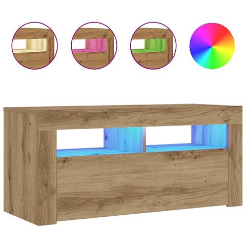 Mobile Porta TV con LED Artigianale 90x35x40 cm Multistrato - Foto 1