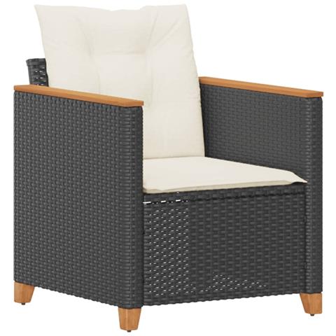 Poltrona Da Giardino Con Cuscini In Polyrattan Nero - Foto 1