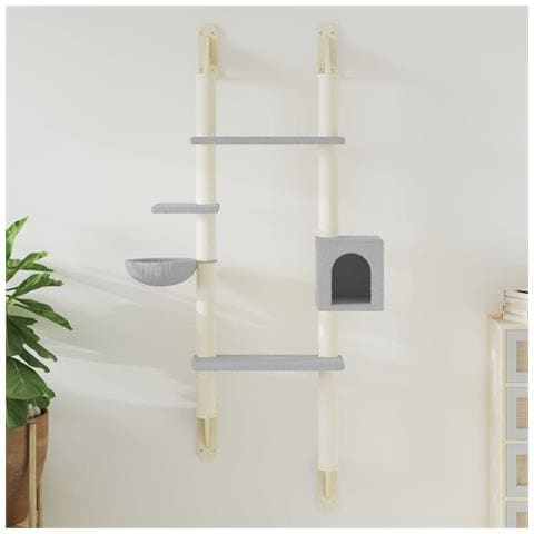 Albero per Gatti con Tiragraffi a Parete Grigio Chiaro 180 cm - Foto 2