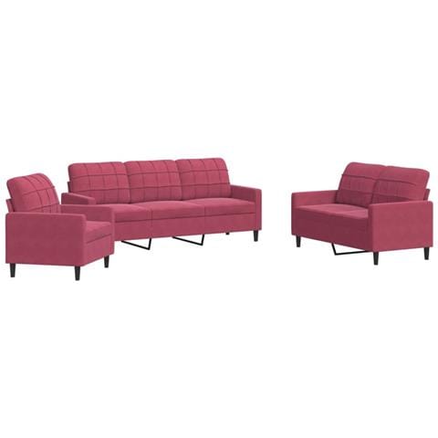 Set di Divani 3 pz con Cuscini Rosso Vino in Velluto - Foto 1