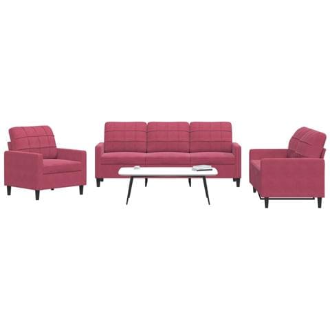 Set di Divani 3 pz con Cuscini Rosso Vino in Velluto - Foto 2