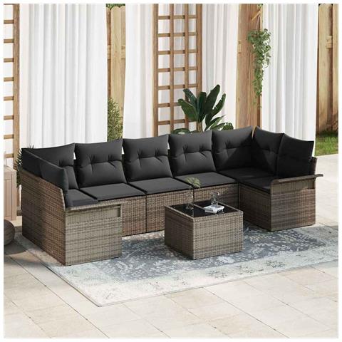 Set di Sofà da Giardino 8 Pezzi con Cuscini Grigio Rattan Sintetico - Foto 2