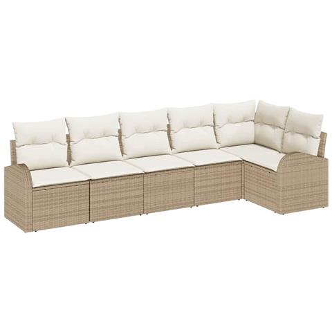 Set Divano da Giardino a 6 Pezzi con Cuscini Beige in Polyrattan - Foto 1