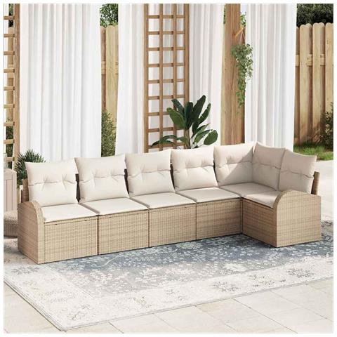Set Divano da Giardino a 6 Pezzi con Cuscini Beige in Polyrattan - Foto 2