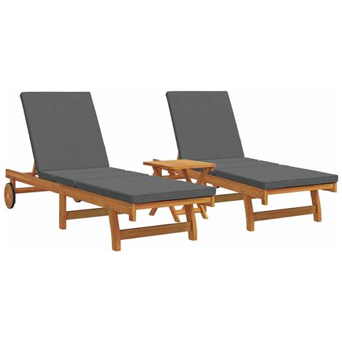 Sdraio con Ruote 2 pz con Tavolo e Cuscino in Legno Massello d'Acacia - Foto 1