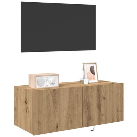 Cabinet da muro per TV  con luci LED Rovere artigianale 80x35x31 cm - Foto 2
