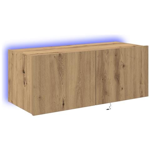 Cabinet da muro per TV  con luci LED Rovere artigianale 80x35x31 cm - Foto 1