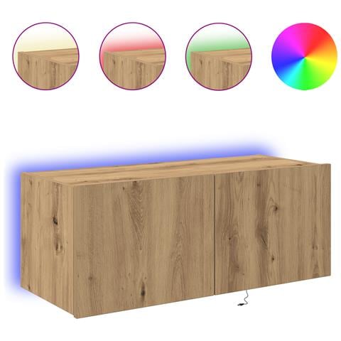 Cabinet da muro per TV  con luci LED Rovere artigianale 80x35x31 cm - Foto 9