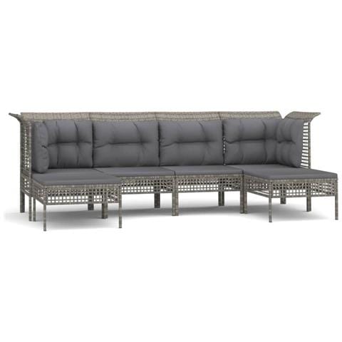 Set Divani da Giardino 6 pz con Cuscini in Polyrattan Grigio - Foto 1