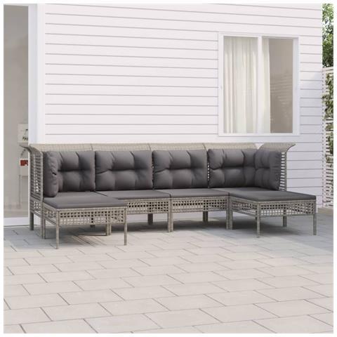 Set Divani da Giardino 6 pz con Cuscini in Polyrattan Grigio - Foto 2