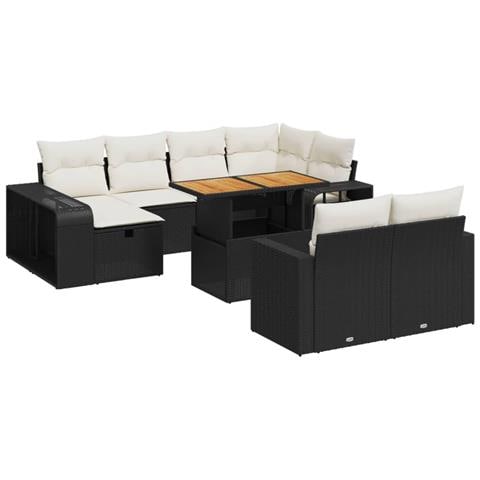 Set Divani da Giardino 11 pz con Cuscini in Polyrattan Nero - Foto 1